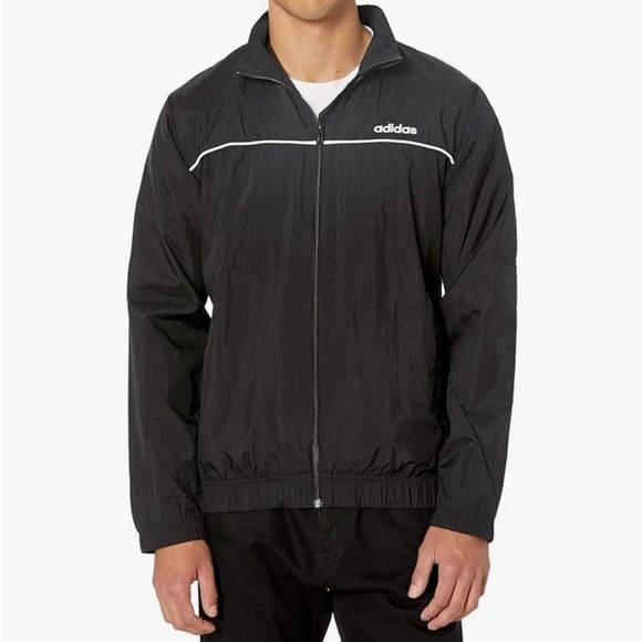 Adidas Woven Nylon Track Windbreaker Jacket Black White Mens Size Medium - Picture 1 of 8